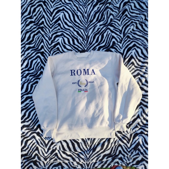 Roma Italia Crewneck Sweatshirt Mens L Cream White Rome Italy Travel - Picture 1 of 7